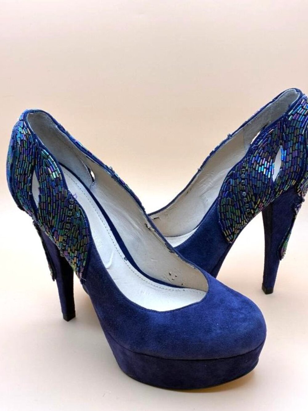 Mermaidcore ENZO ANGIOLINI Purple Suede Jeweled Beaded Pumps Platform Heels Sz 7